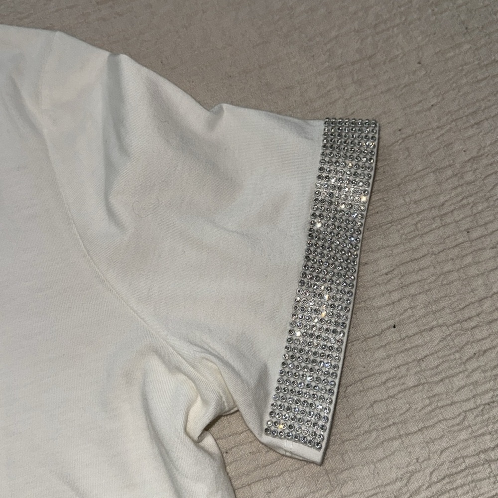 NWOT Zara White TShirt with bling Women's Top size L - Picture 6 of 6